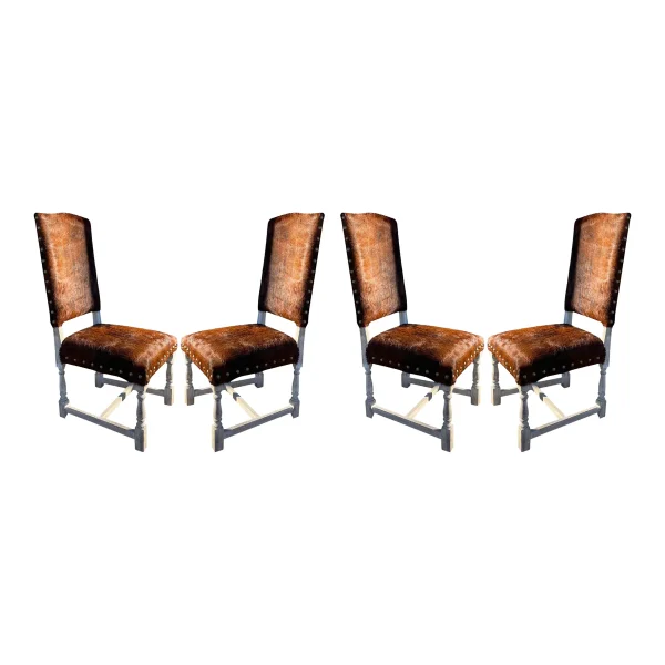 Set of 4 Southwestern Leather Hide Dining Chairs