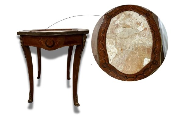 Vintage French Inlaid Coffee Table with Marble Top - Image 3