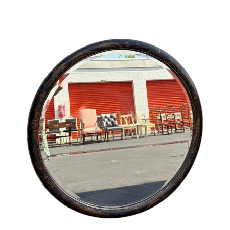 Paint Decorated Asian Style Black Round Mirror
