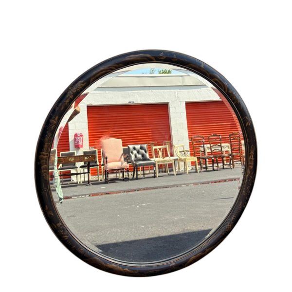 Paint Decorated Asian Style Black Round Mirror