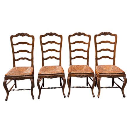 Vintage French Country Set of 4 Dining Chairs with Rush Seats