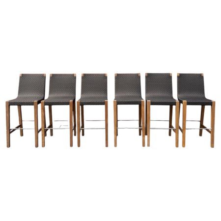 Set of 6 JANUS et Cie Teak Woven Bronze Barstools