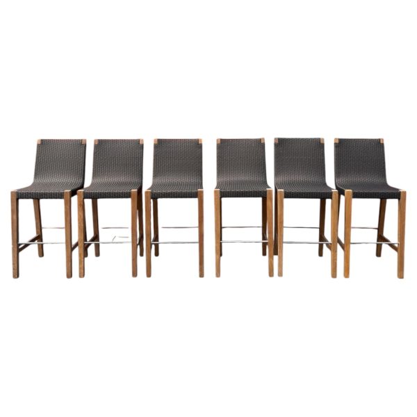 Set of 6 JANUS et Cie Teak Woven Bronze Barstools