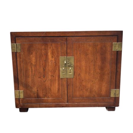 1980s Vintage Henredon Campaign Style Side Table with Brass Hardware