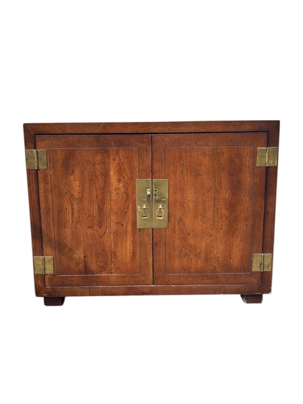 1980s Vintage Henredon Campaign Style Side Table with Brass Hardware