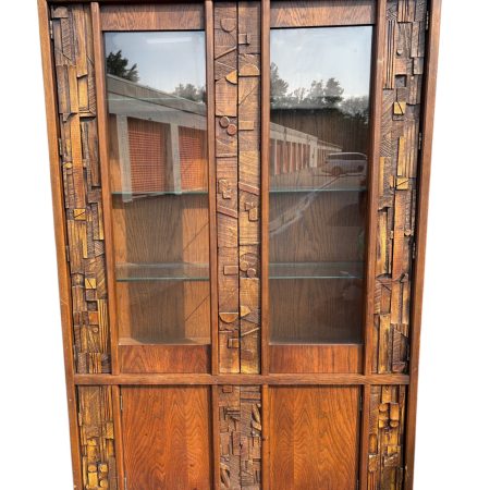 1970s Lane Staccato Mid Century Modern Brutalist Walnut China Cabinet