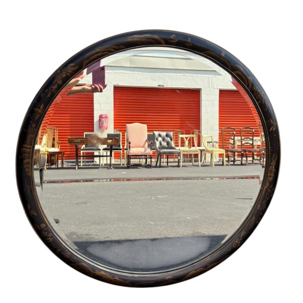 Paint Decorated Asian Style Black Round Mirror - Image 2