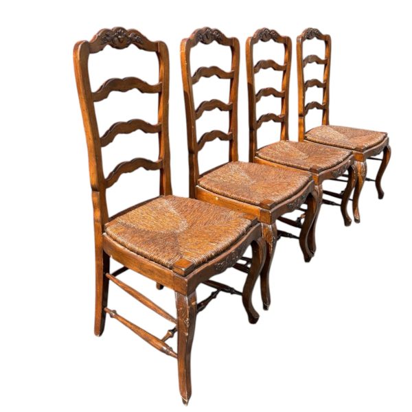 Vintage French Country Set of 4 Dining Chairs with Rush Seats - Image 2