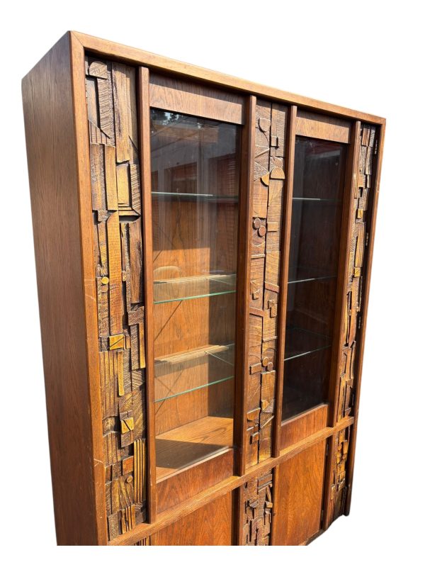 1970s Lane Staccato Mid Century Modern Brutalist Walnut China Cabinet - Image 2