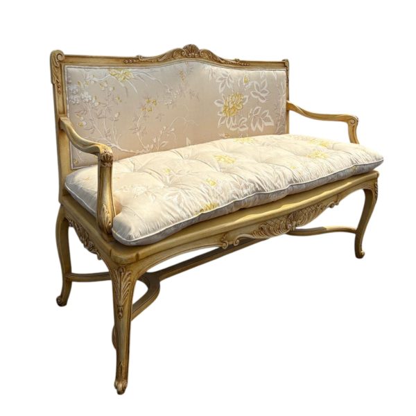 Cane Vintage Provincial Settee in Custom Butter Upholstery - Image 2
