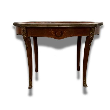 Vintage French Inlaid Coffee Table with Marble Top