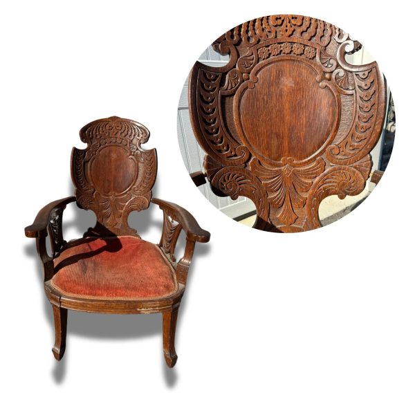 Antique Carved Oak Arm Chair - Image 5