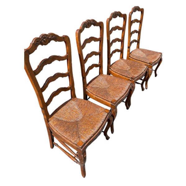 Vintage French Country Set of 4 Dining Chairs with Rush Seats - Image 3