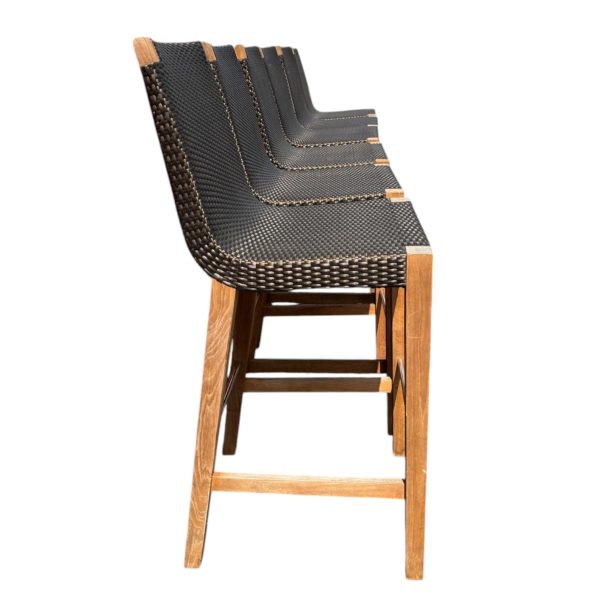 Set of 6 JANUS et Cie Teak Woven Bronze Barstools - Image 4