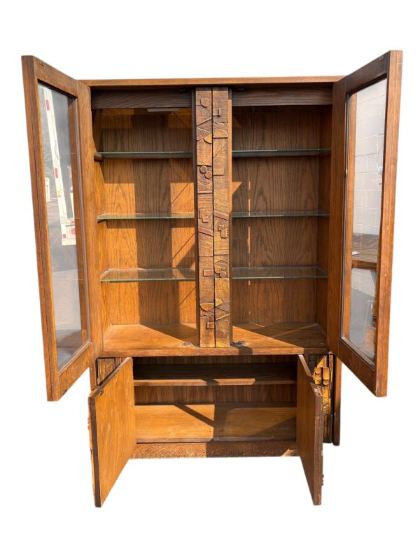 1970s Lane Staccato Mid Century Modern Brutalist Walnut China Cabinet - Image 3