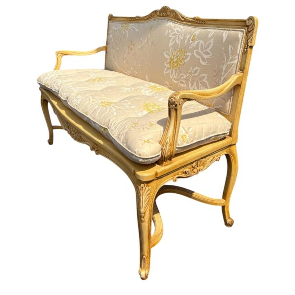 Cane Vintage Provincial Settee in Custom Butter Upholstery - Image 3