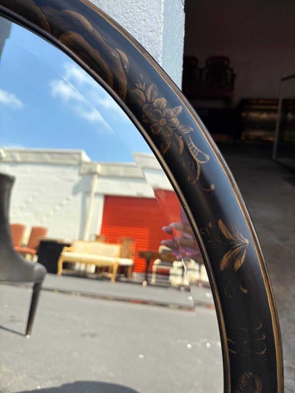 Paint Decorated Asian Style Black Round Mirror - Image 4