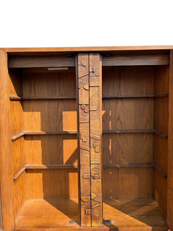 1970s Lane Staccato Mid Century Modern Brutalist Walnut China Cabinet - Image 4