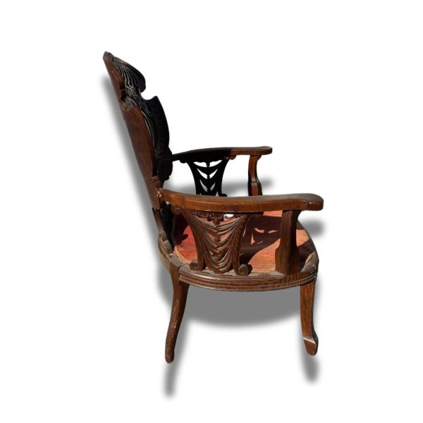 Antique Carved Oak Arm Chair - Image 4
