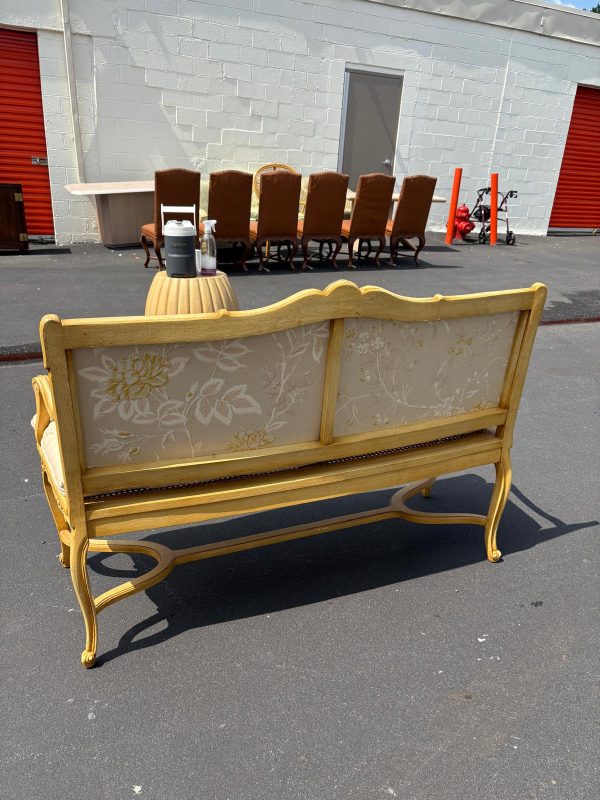 Cane Vintage Provincial Settee in Custom Butter Upholstery - Image 5