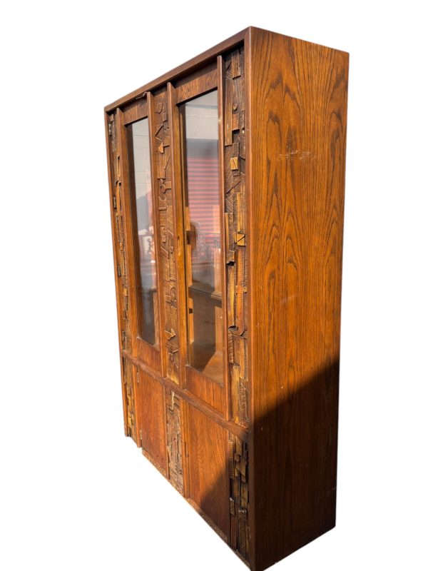 1970s Lane Staccato Mid Century Modern Brutalist Walnut China Cabinet - Image 5