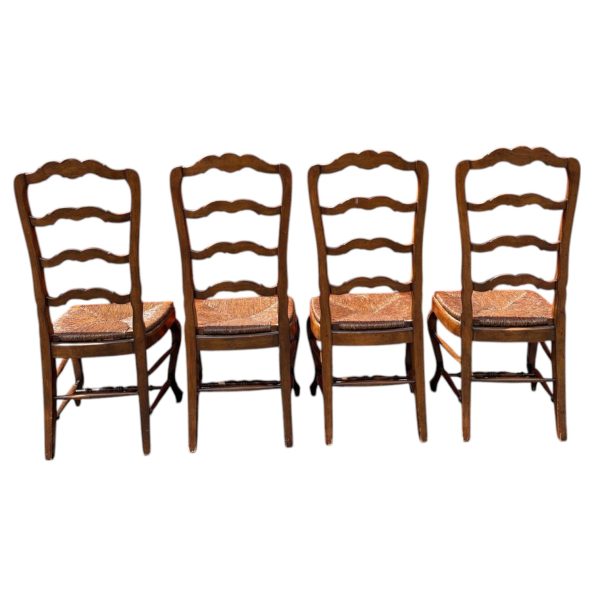 Vintage French Country Set of 4 Dining Chairs with Rush Seats - Image 4
