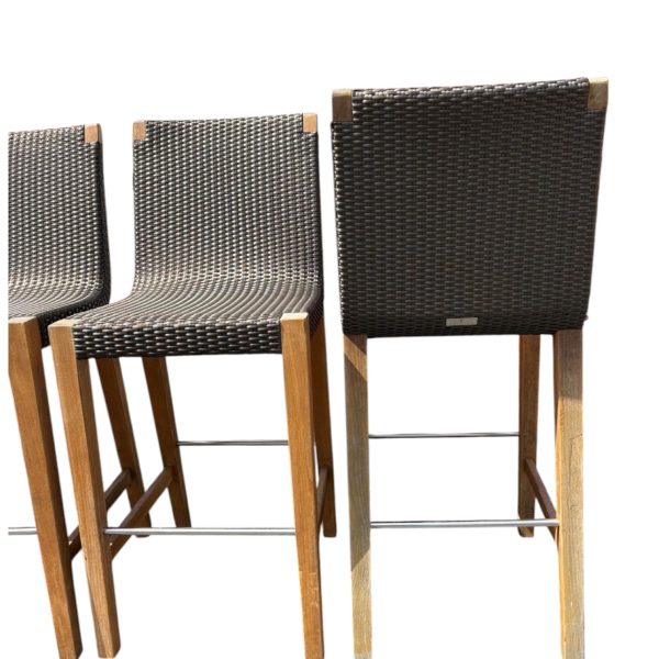 Set of 6 JANUS et Cie Teak Woven Bronze Barstools - Image 5