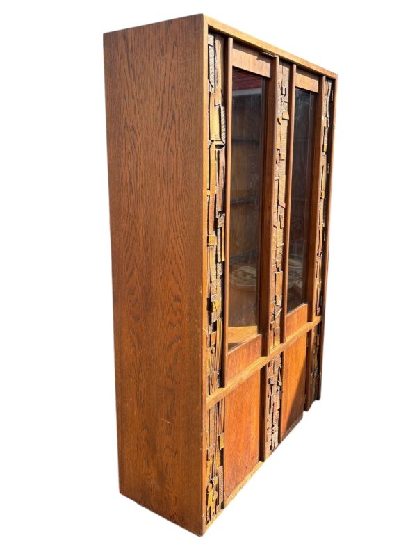 1970s Lane Staccato Mid Century Modern Brutalist Walnut China Cabinet - Image 6