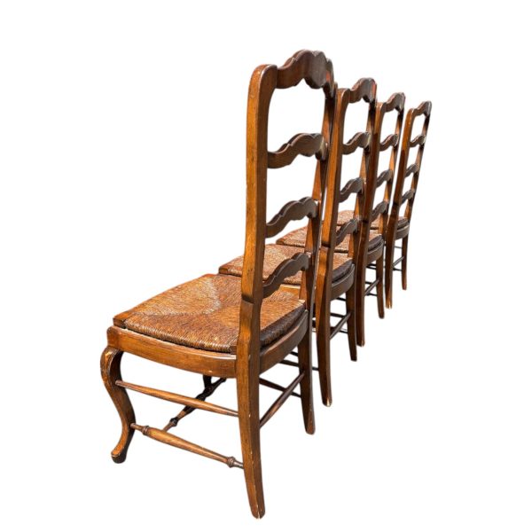 Vintage French Country Set of 4 Dining Chairs with Rush Seats - Image 5