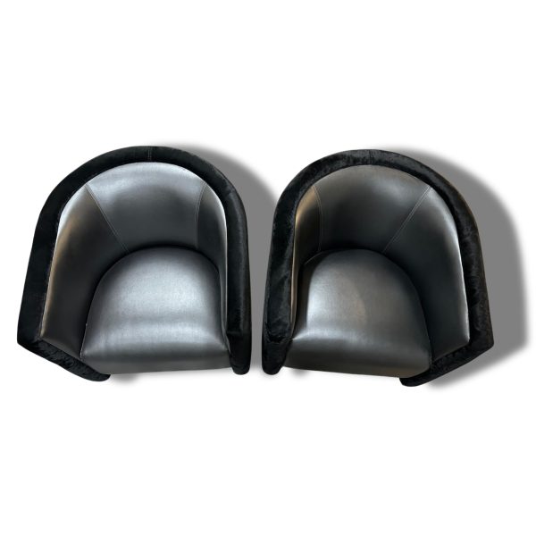 Pair of Black Velvet and Vinyl Club Chairs - Image 4