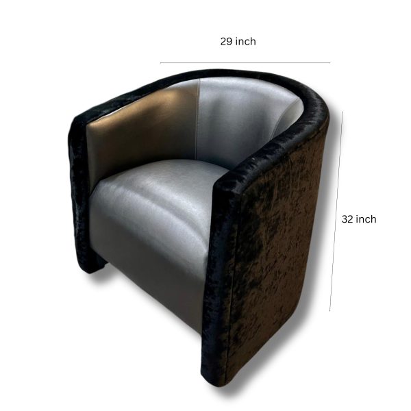 Pair of Black Velvet and Vinyl Club Chairs - Image 2