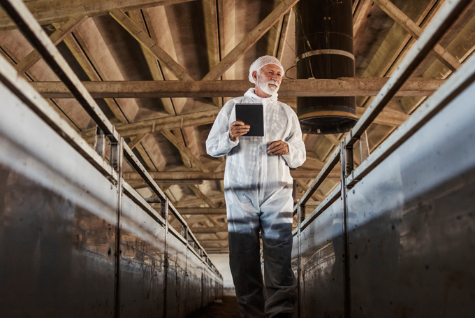 Technician-inspecting-crawl-space-framing